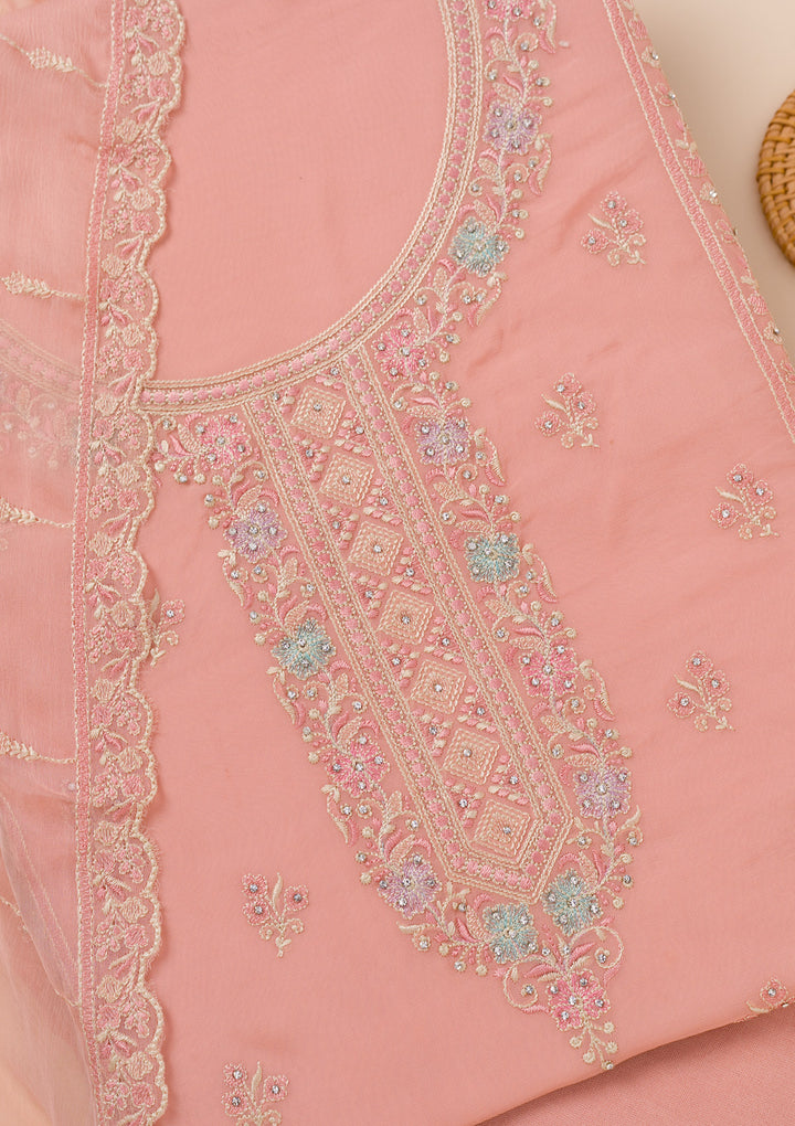 Peach Zariwork Georgette Unstitched Salwar Suit