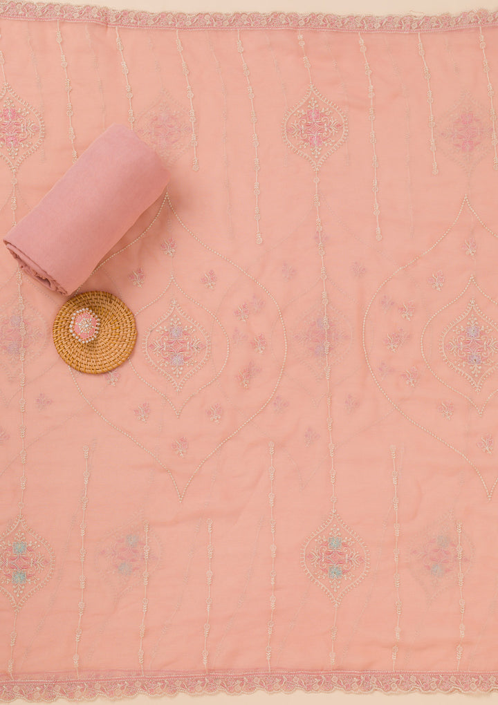 Peach Zariwork Georgette Unstitched Salwar Suit