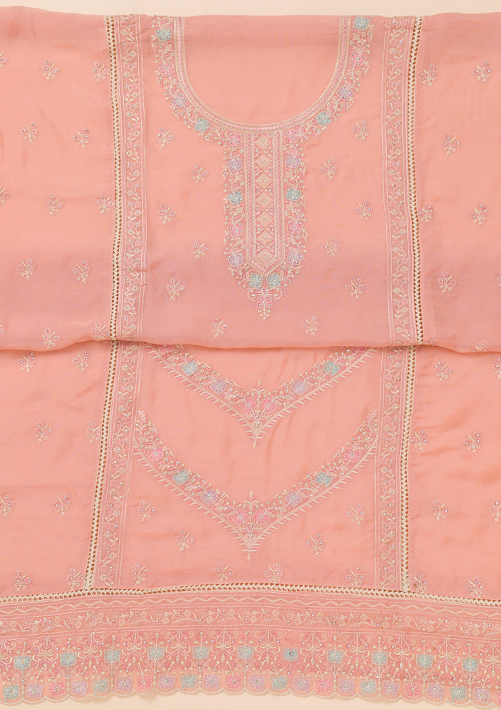 Peach Zariwork Georgette Unstitched Salwar Suit