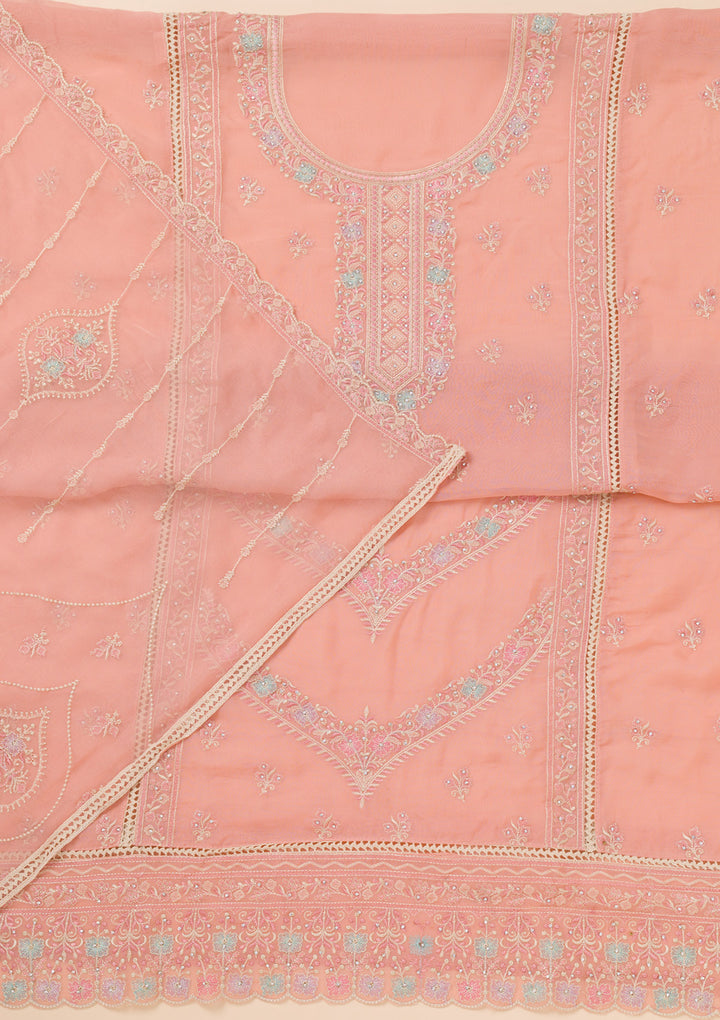 Peach Zariwork Georgette Unstitched Salwar Suit