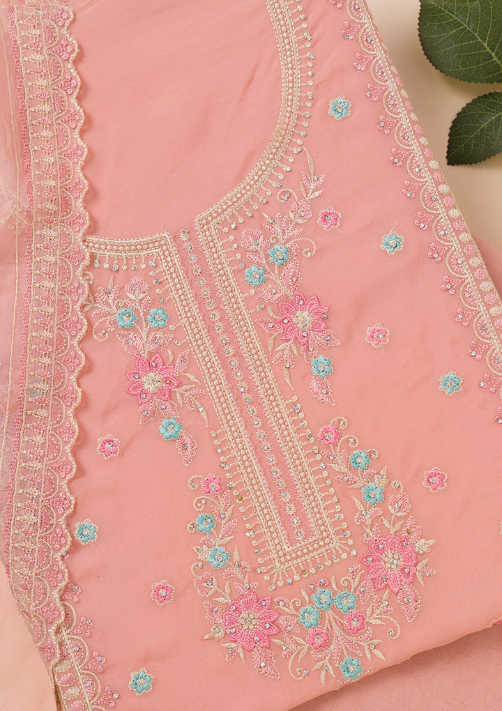 Peach Zariwork Georgette Unstitched Salwar Suit