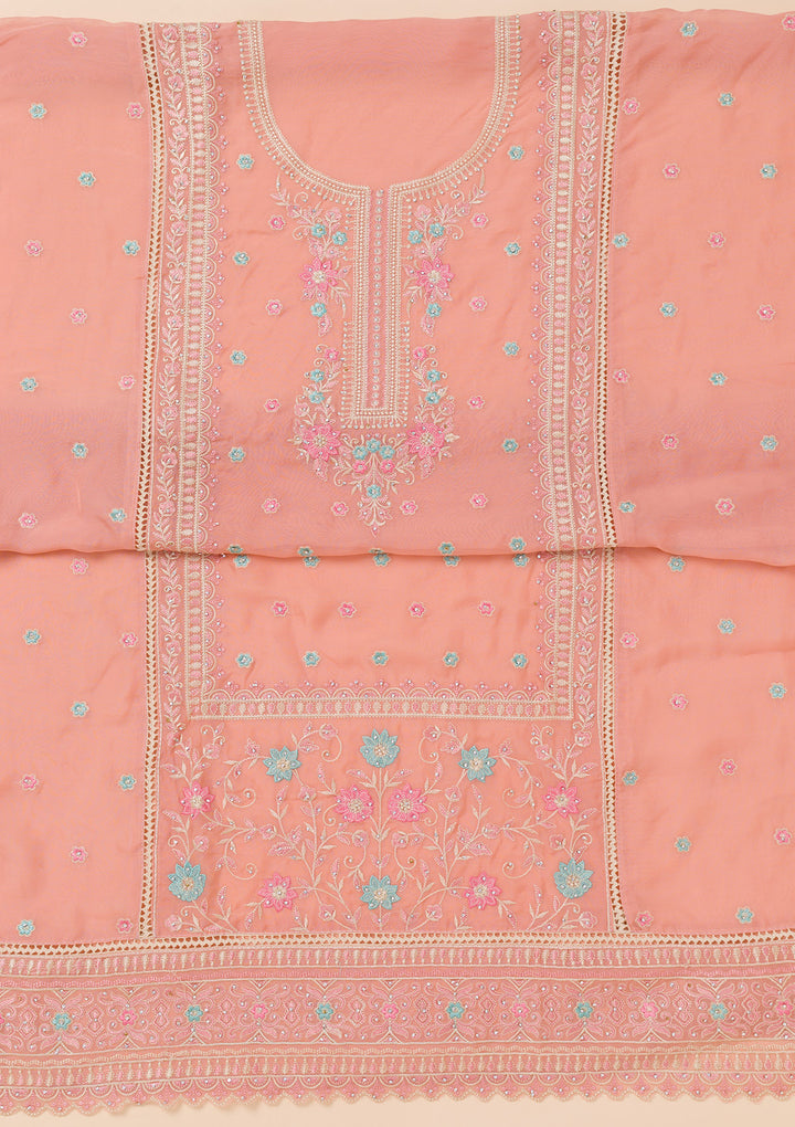 Peach Zariwork Georgette Unstitched Salwar Suit
