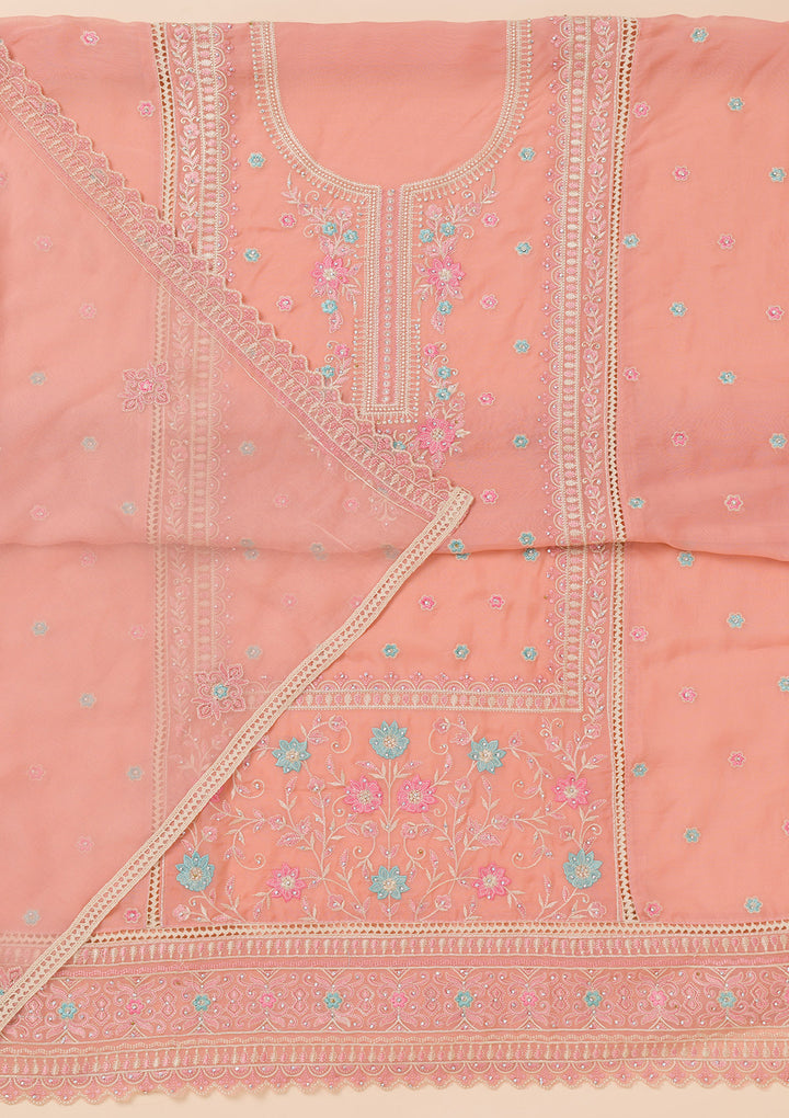 Peach Zariwork Georgette Unstitched Salwar Suit