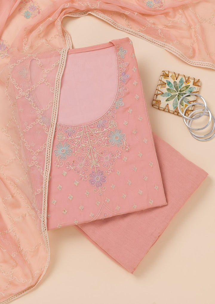 Peach Zariwork Georgette Unstitched Salwar Suit
