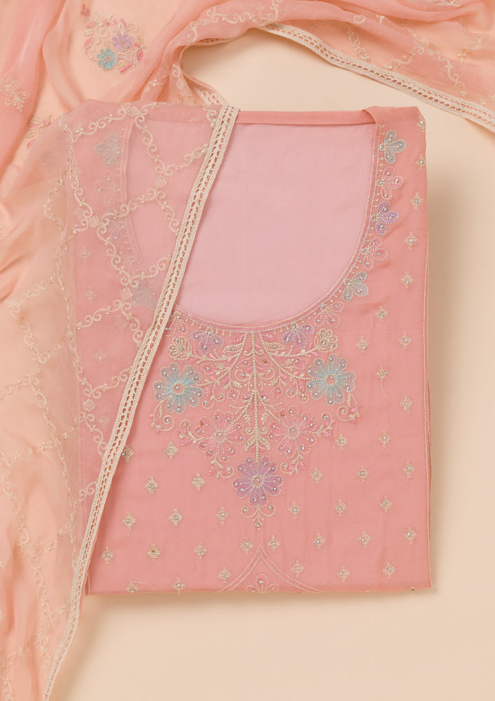 Peach Zariwork Georgette Unstitched Salwar Suit