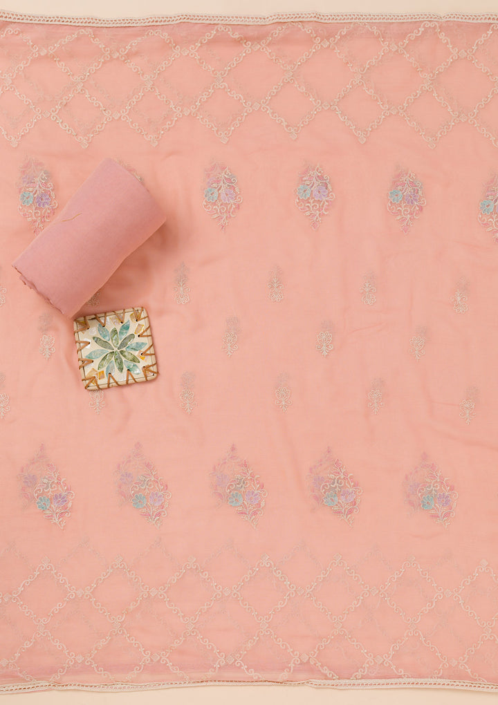 Peach Zariwork Georgette Unstitched Salwar Suit