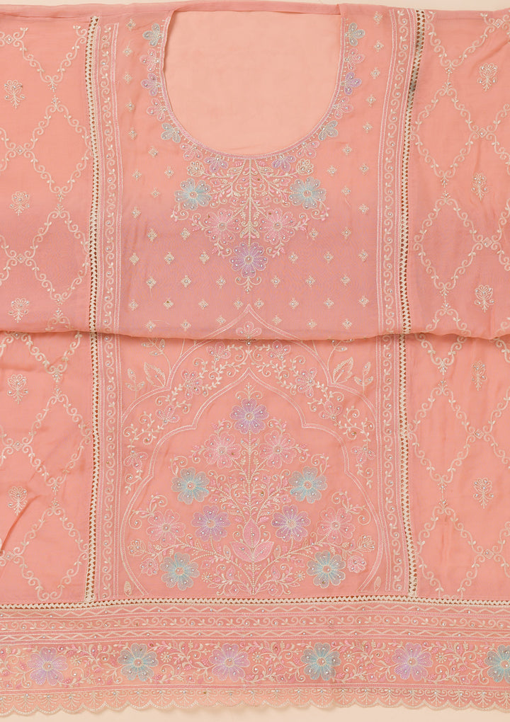 Peach Zariwork Georgette Unstitched Salwar Suit