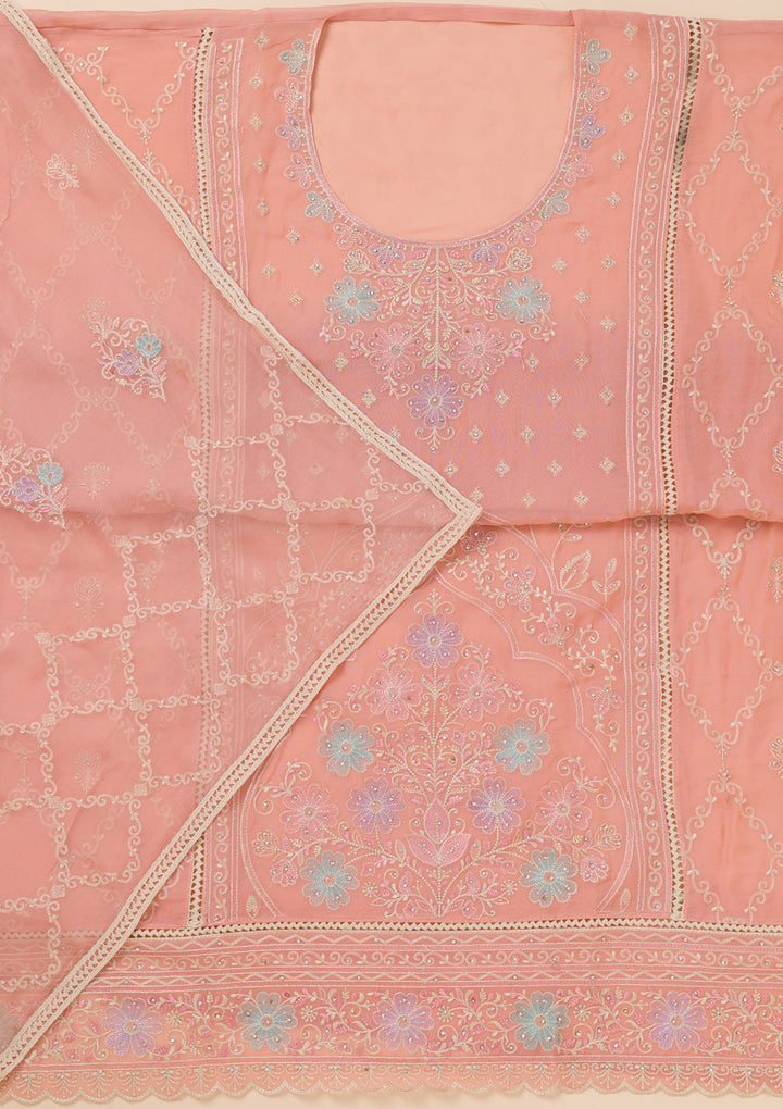 Peach Zariwork Georgette Unstitched Salwar Suit