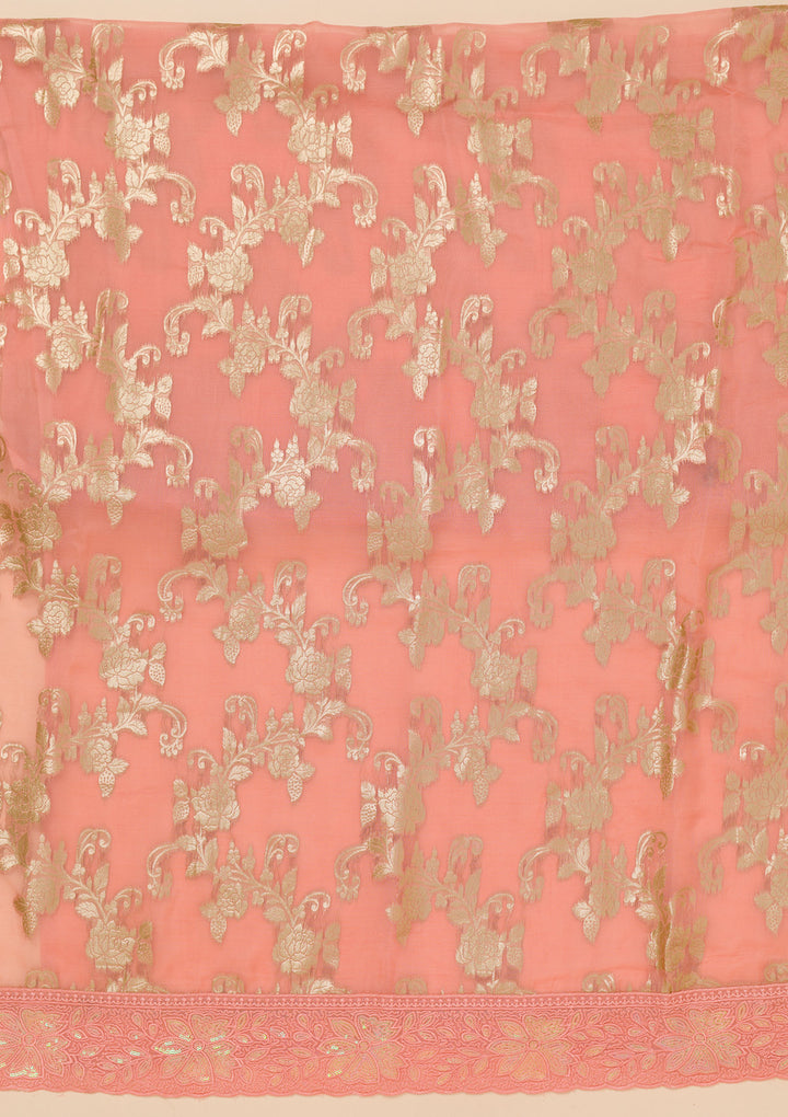 Peach Zariwork Georgette Unstitched Salwar Suit