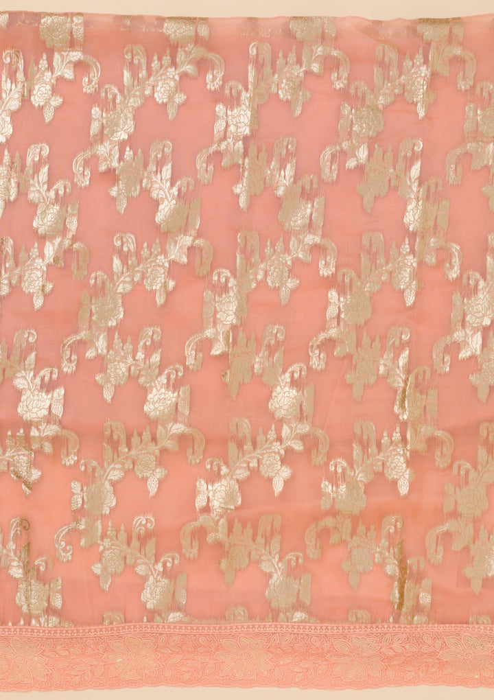 Peach Zariwork Georgette Unstitched Salwar Suit