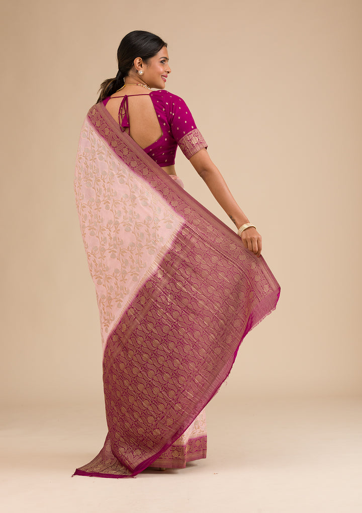 Peach Zariwork Georgette Saree
