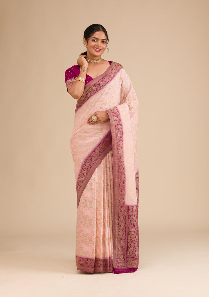 Peach Zariwork Georgette Saree