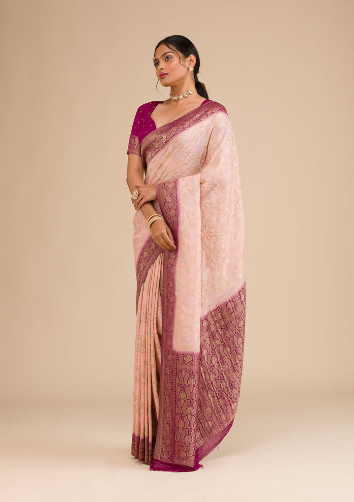 Peach Zariwork Georgette Saree