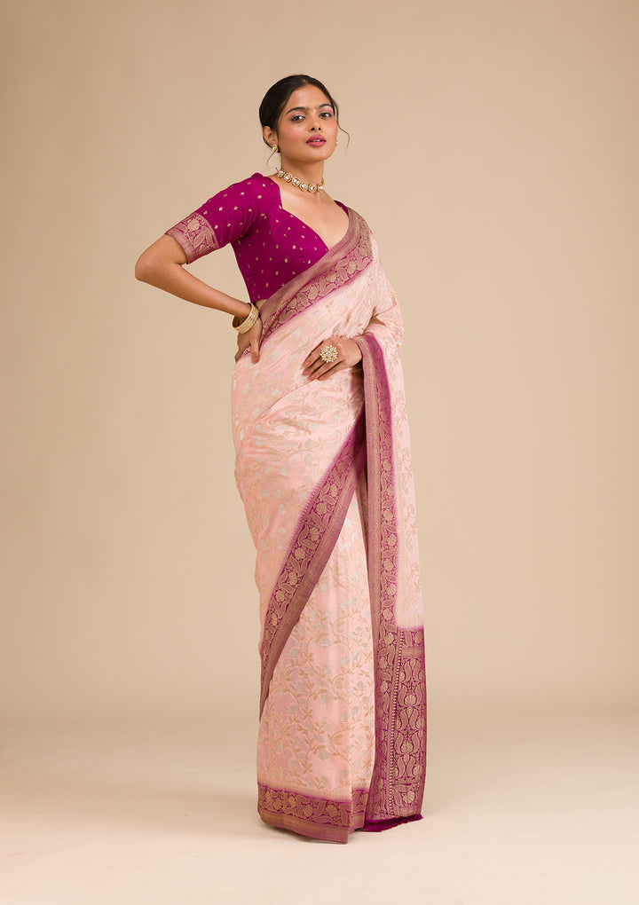 Peach Zariwork Georgette Saree