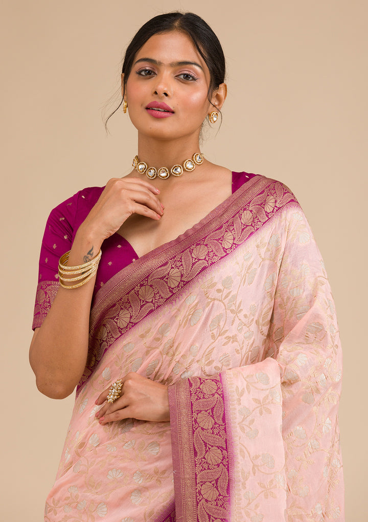 Peach Zariwork Georgette Saree