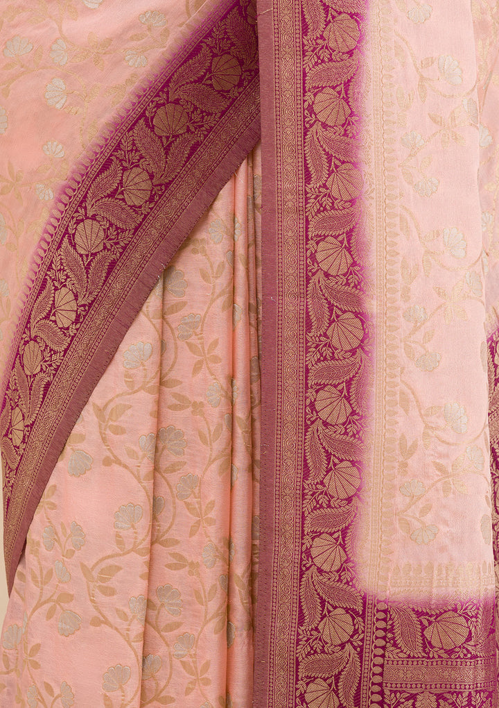 Peach Zariwork Georgette Saree