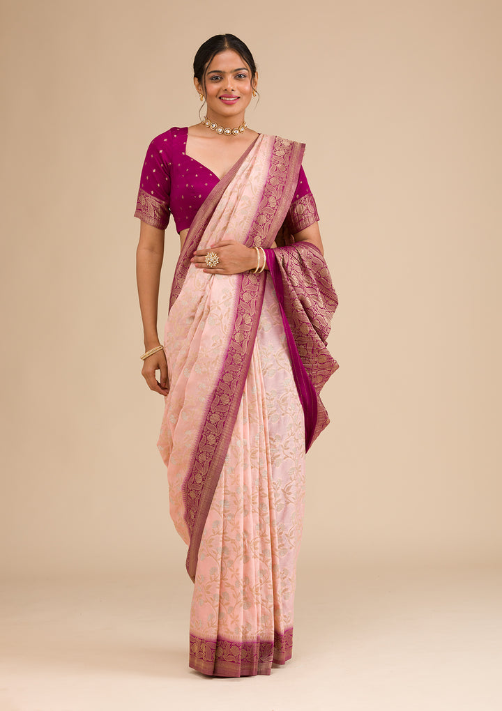 Peach Zariwork Georgette Saree