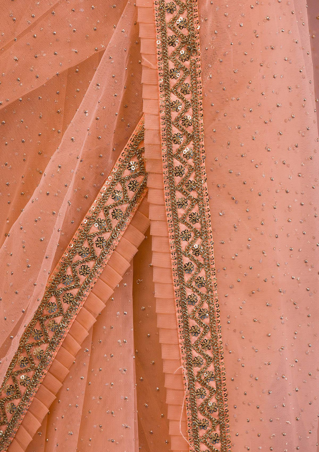 Peach Zariwork Net Saree