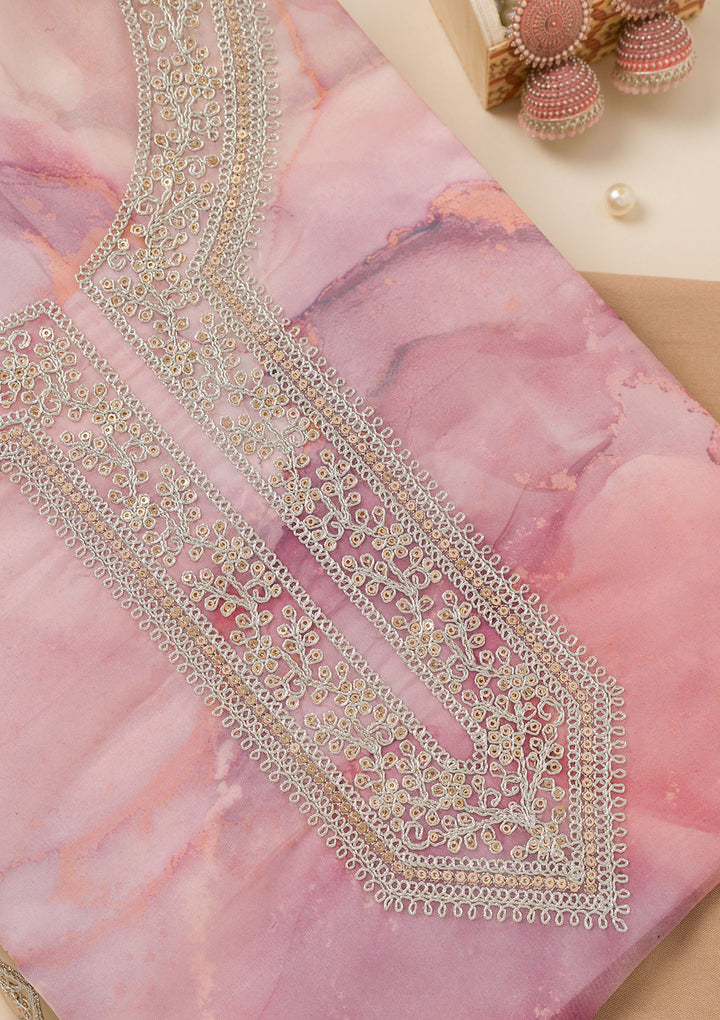 Peach Zariwork Organza Unstitched Salwar Suit