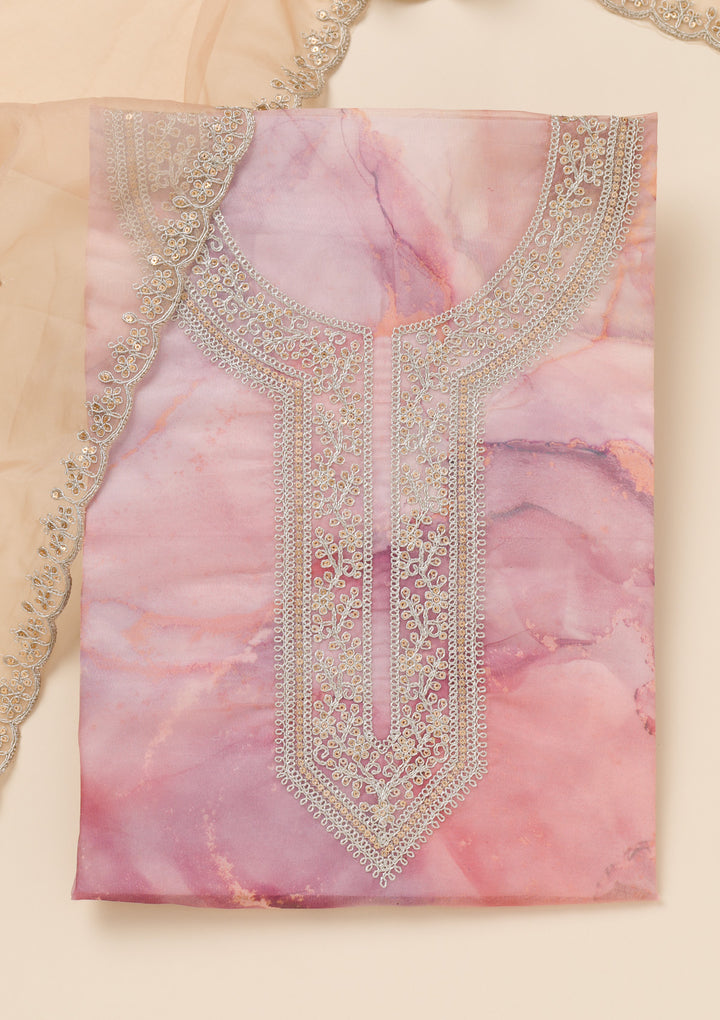 Peach Zariwork Organza Unstitched Salwar Suit