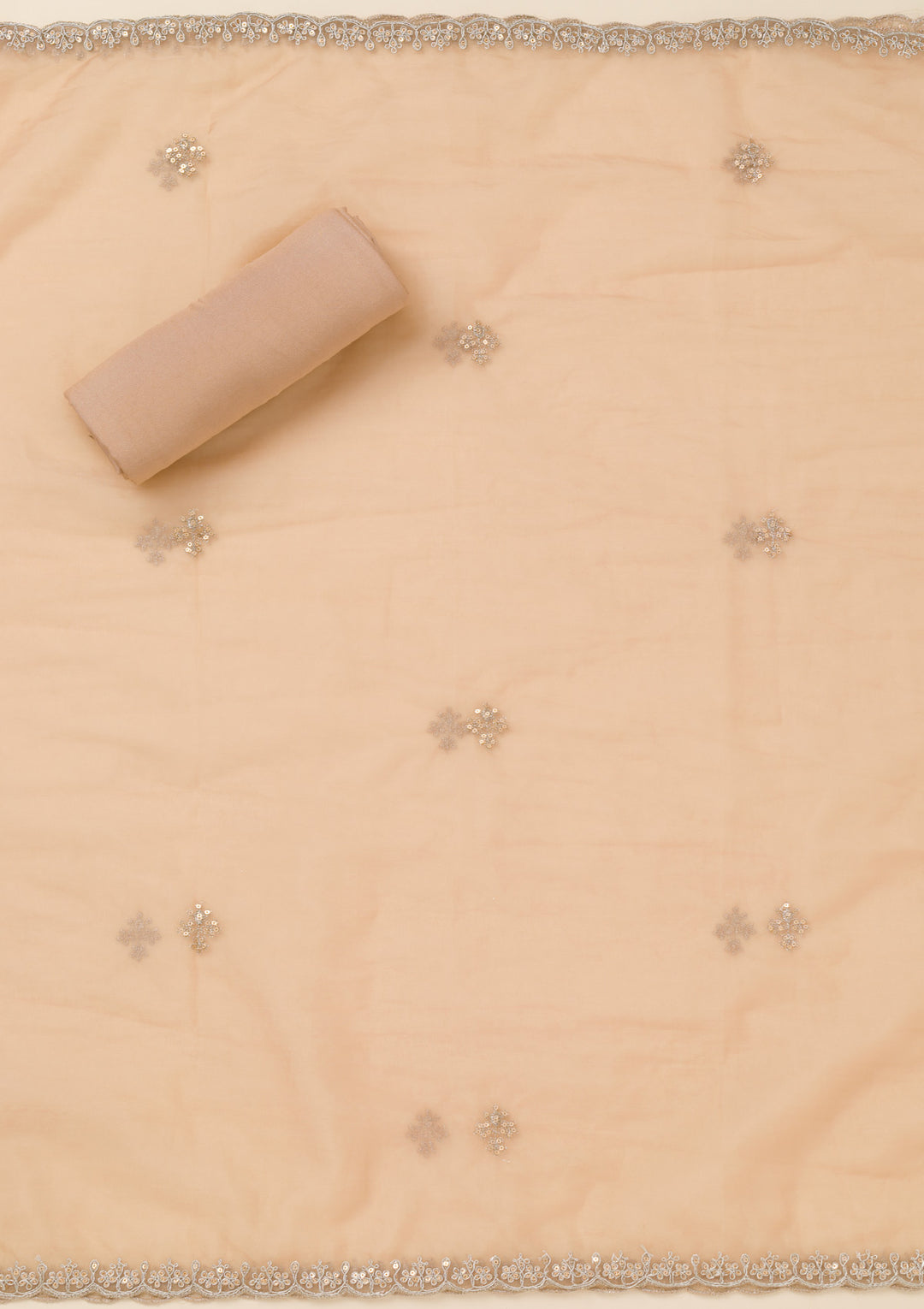 Peach Zariwork Organza Unstitched Salwar Suit