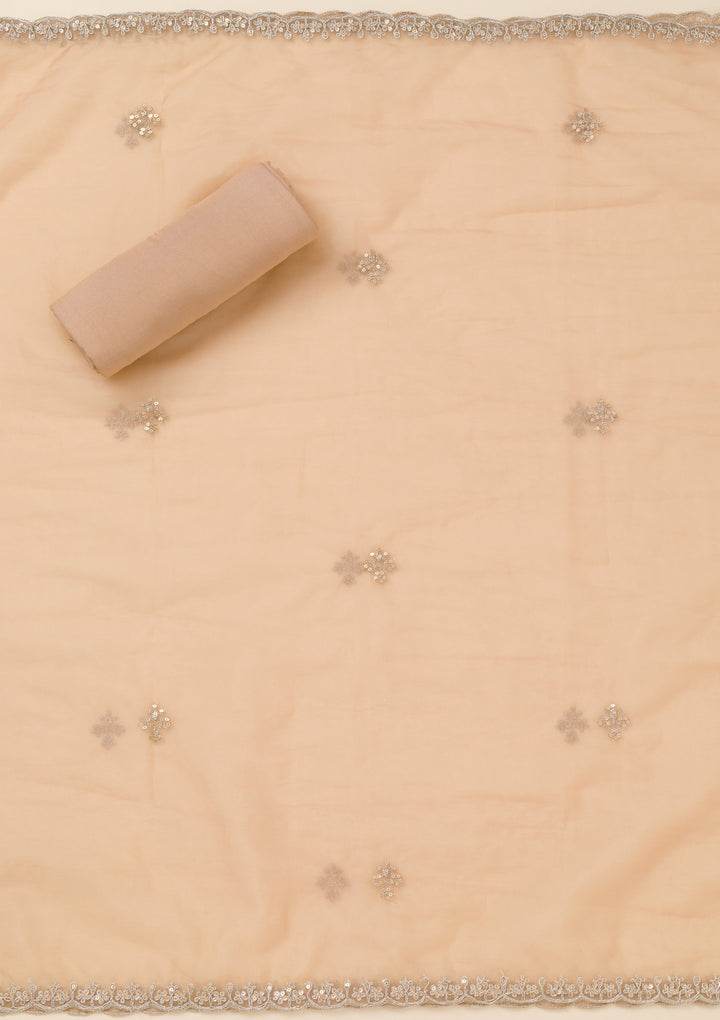 Peach Zariwork Organza Unstitched Salwar Suit