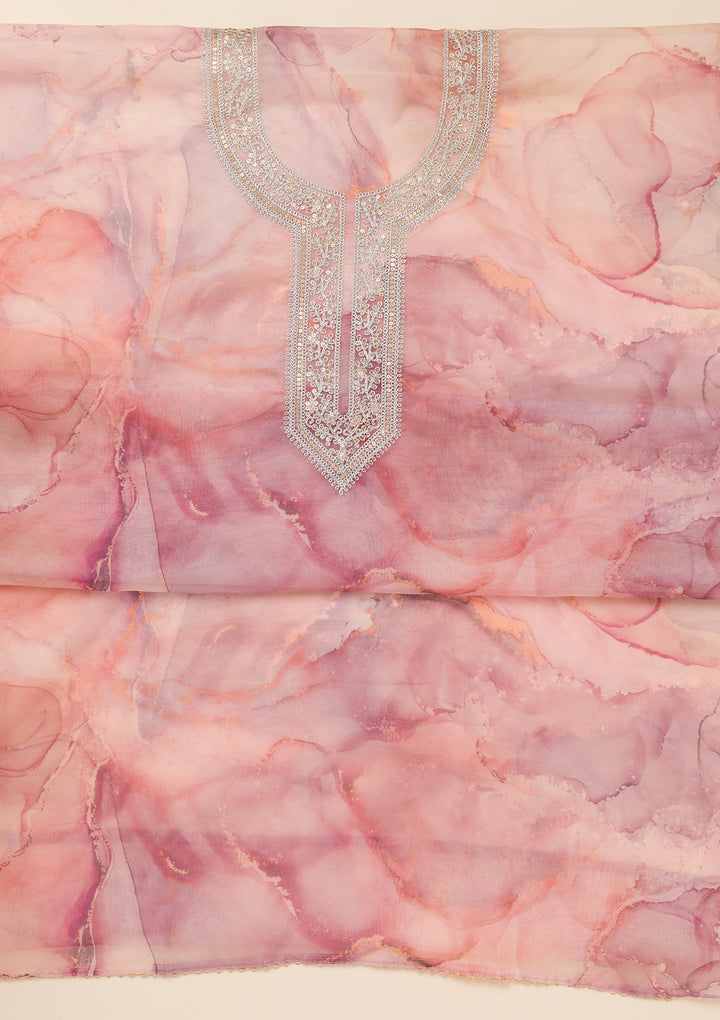 Peach Zariwork Organza Unstitched Salwar Suit