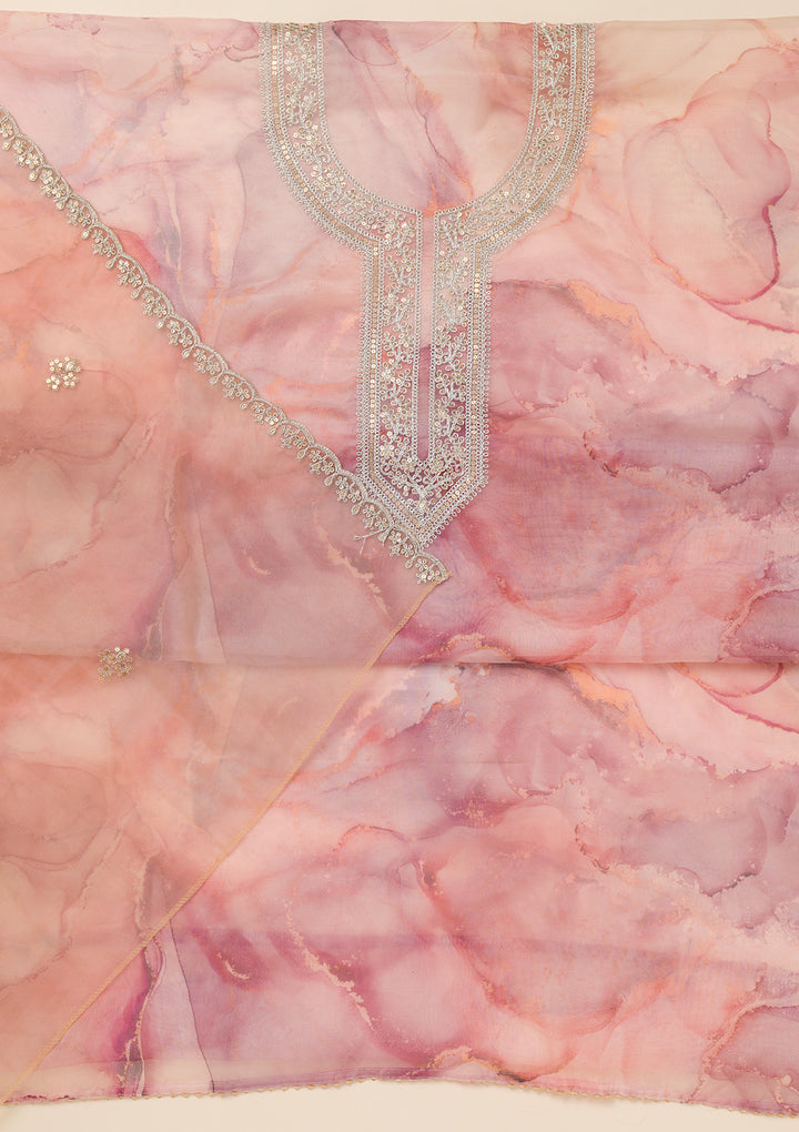 Peach Zariwork Organza Unstitched Salwar Suit