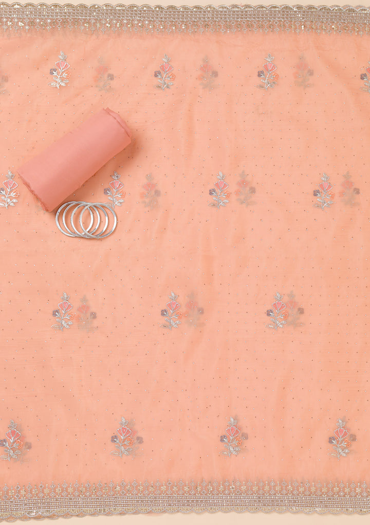 Peach Zariwork Organza Unstitched Salwar Suit