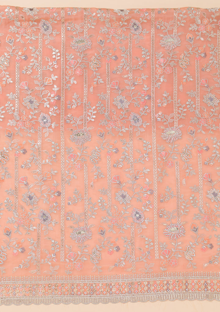 Peach Zariwork Organza Unstitched Salwar Suit