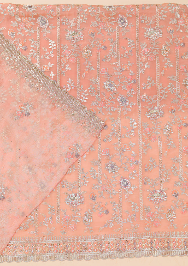 Peach Zariwork Organza Unstitched Salwar Suit