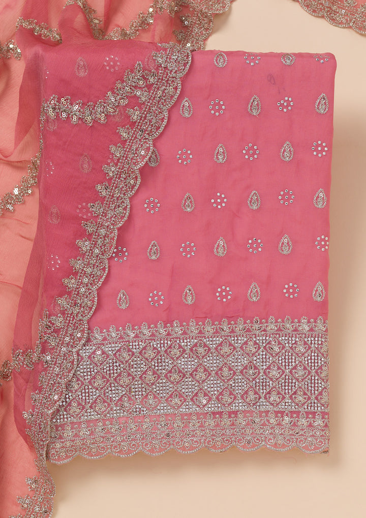 Peach Zariwork Organza Unstitched Salwar Suit