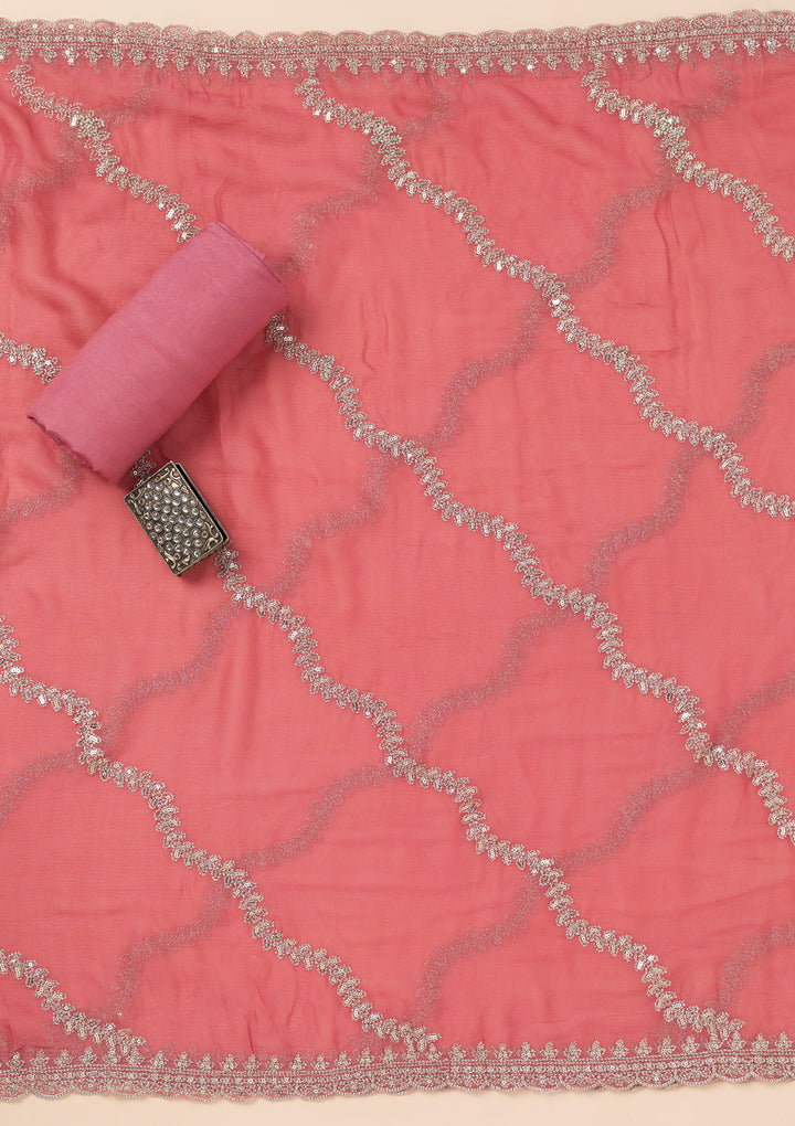 Peach Zariwork Organza Unstitched Salwar Suit