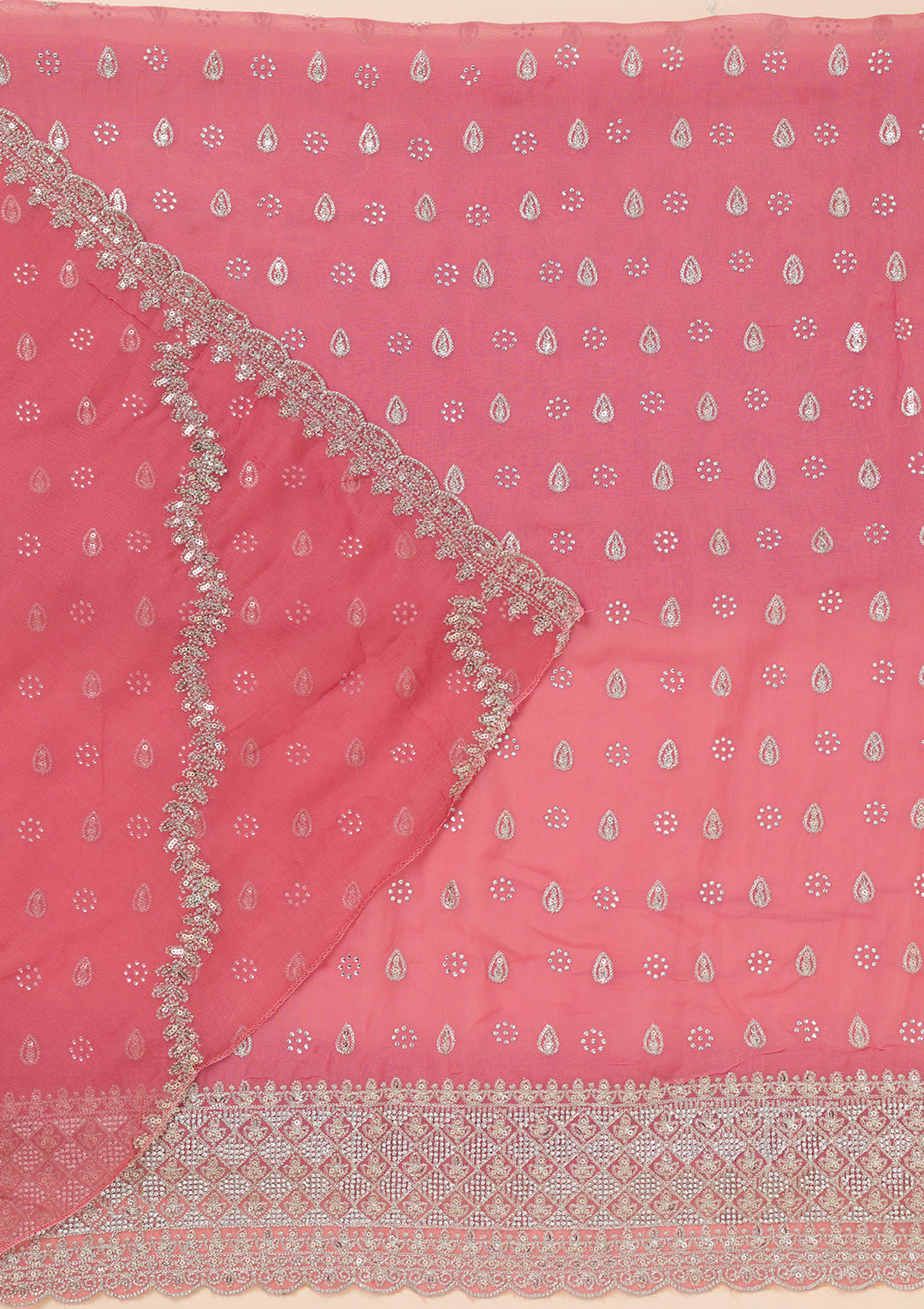 Peach Zariwork Organza Unstitched Salwar Suit