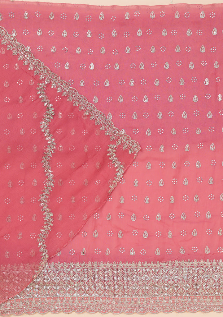 Peach Zariwork Organza Unstitched Salwar Suit