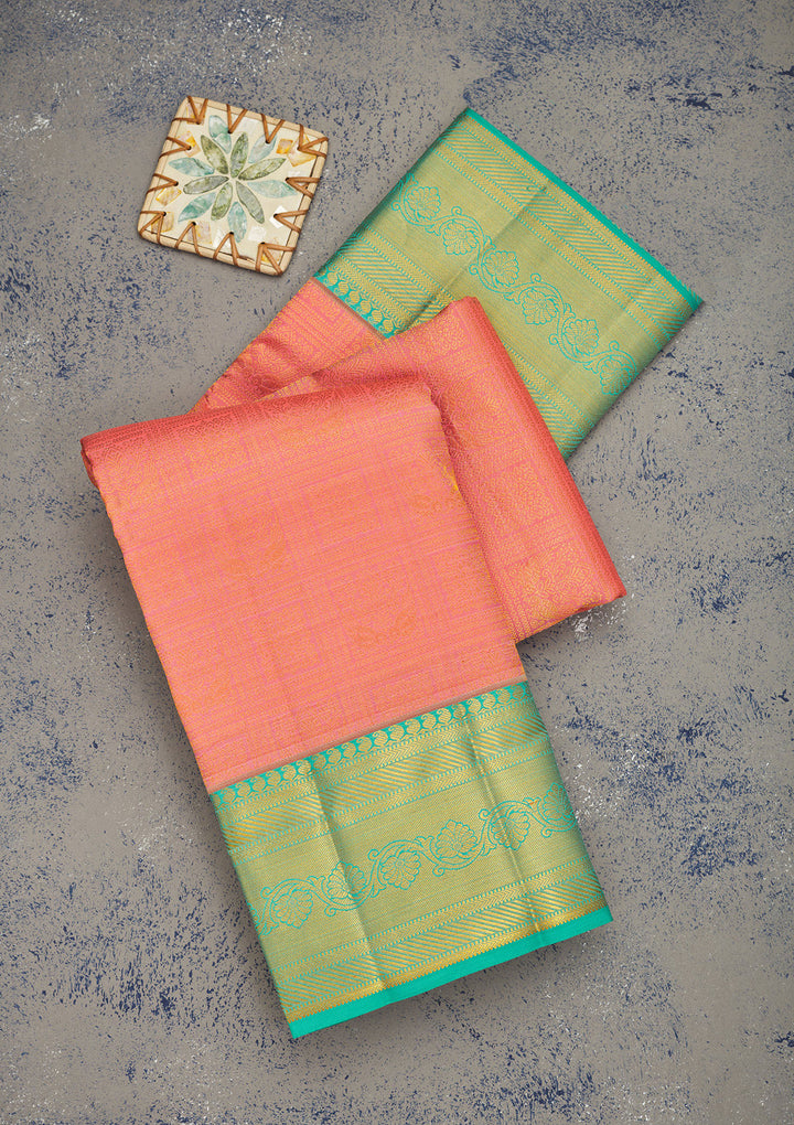 Peach Zariwork Pure Silk Saree