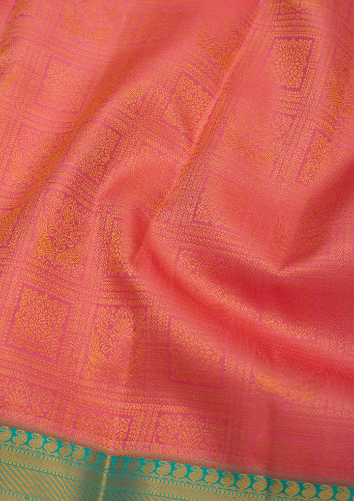 Peach Zariwork Pure Silk Saree