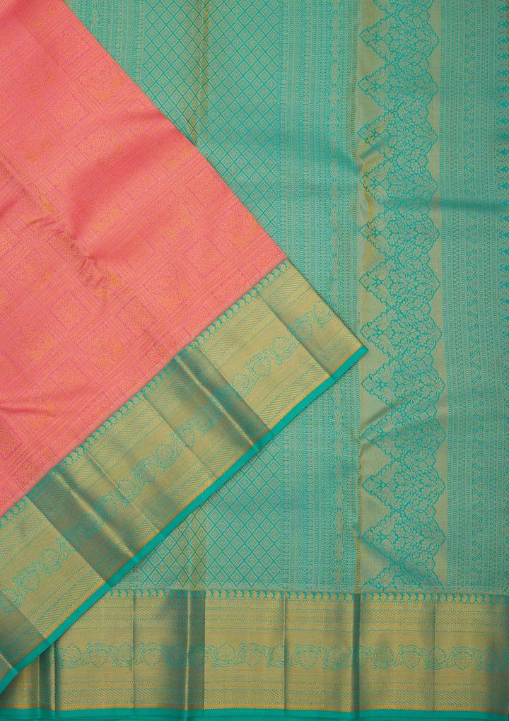 Peach Zariwork Pure Silk Saree