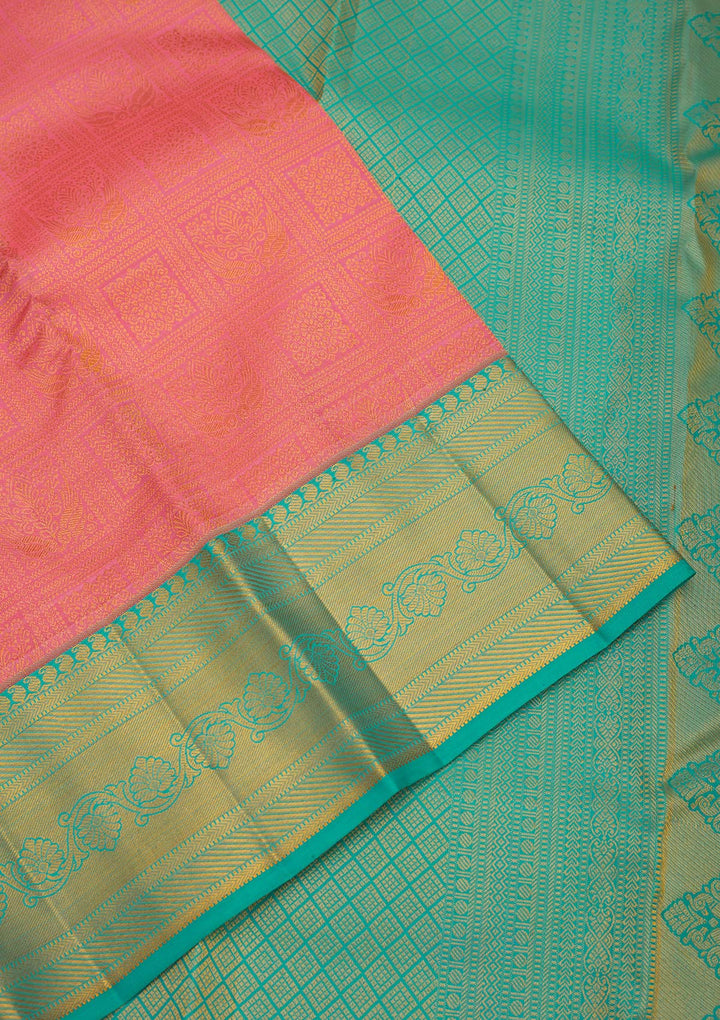 Peach Zariwork Pure Silk Saree