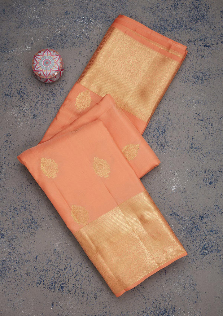 Peach Zariwork Pure Silk Saree