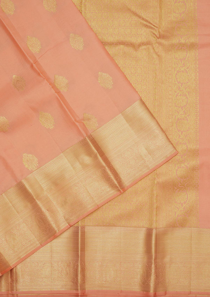 Peach Zariwork Pure Silk Saree