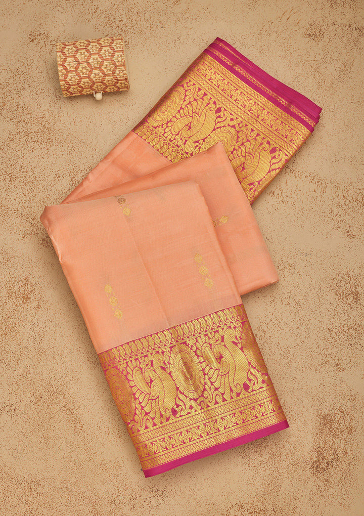 Peach Zariwork Pure Silk Saree