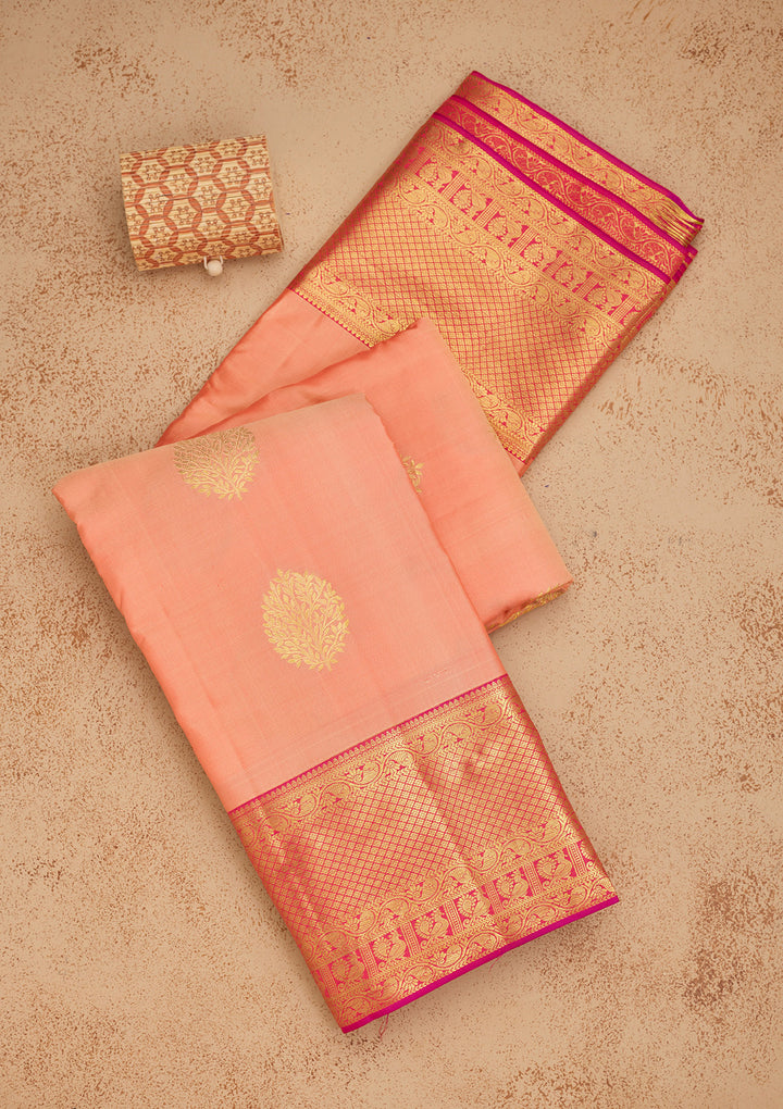 Peach Zariwork Pure Silk Saree