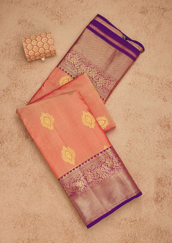 Peach Zariwork Pure Silk Saree