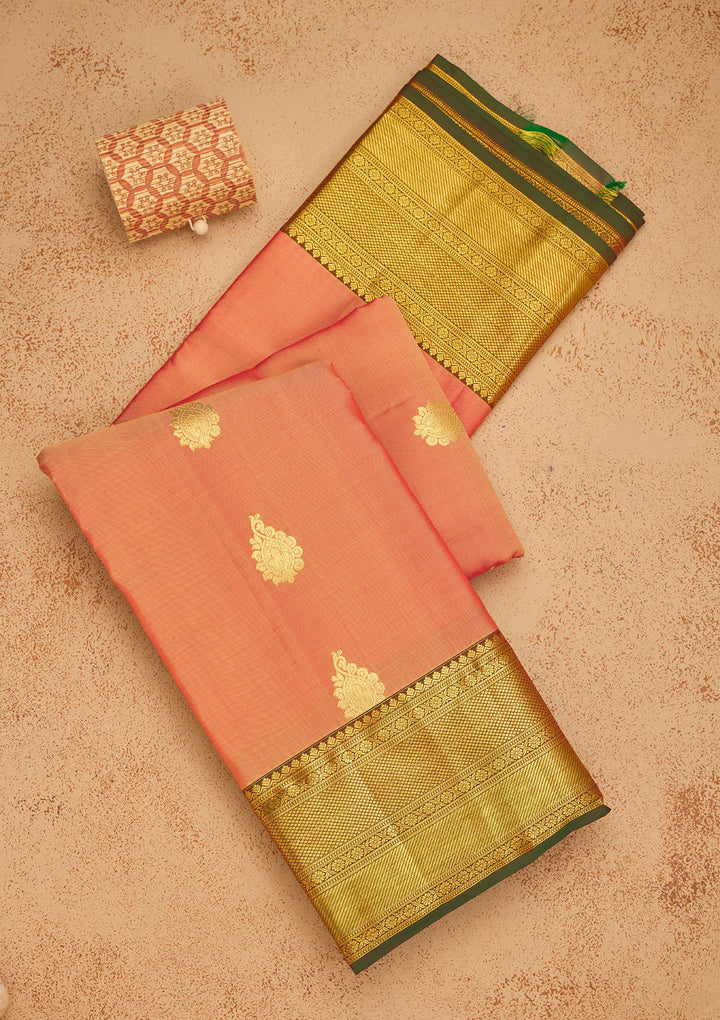 Peach Zariwork Pure Silk Saree
