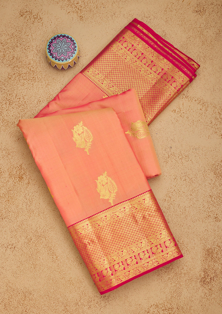 Peach Zariwork Pure Silk Saree