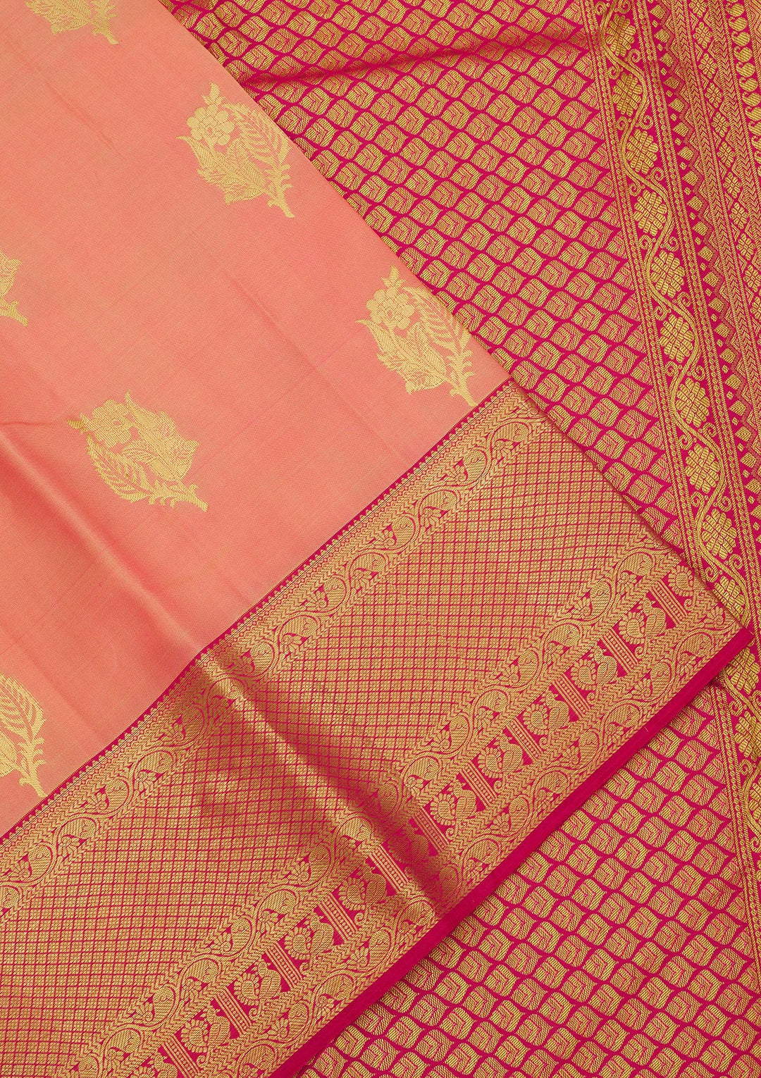 Peach Zariwork Pure Silk Saree