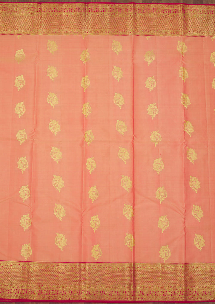 Peach Zariwork Pure Silk Saree