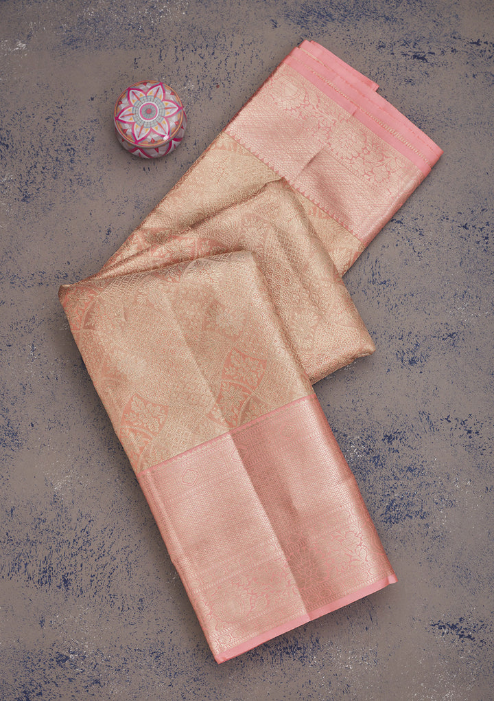 Peach Zariwork Pure Silk Saree