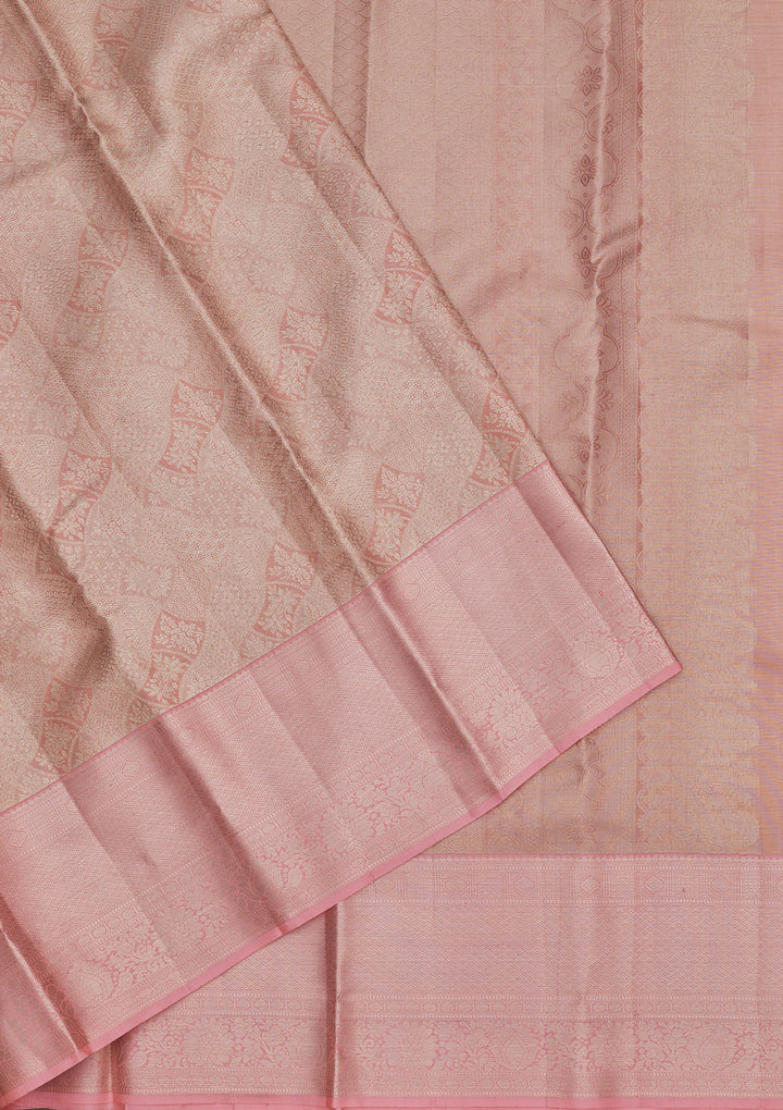 Peach Zariwork Pure Silk Saree